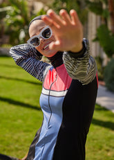 Çizgili Spor Tasarım Tesettür Mayo - Mavi